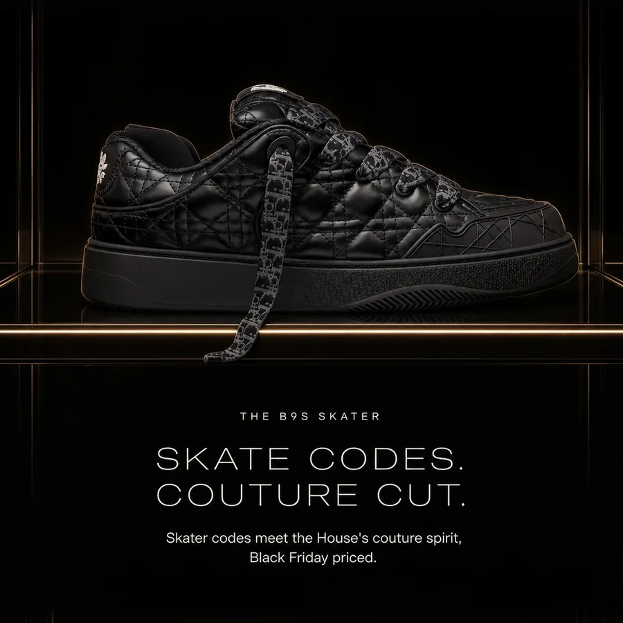 Skate codes, couture cut: the Dior by ERL B9S Skater mixes skater codes and couture spirit, Black Friday priced.