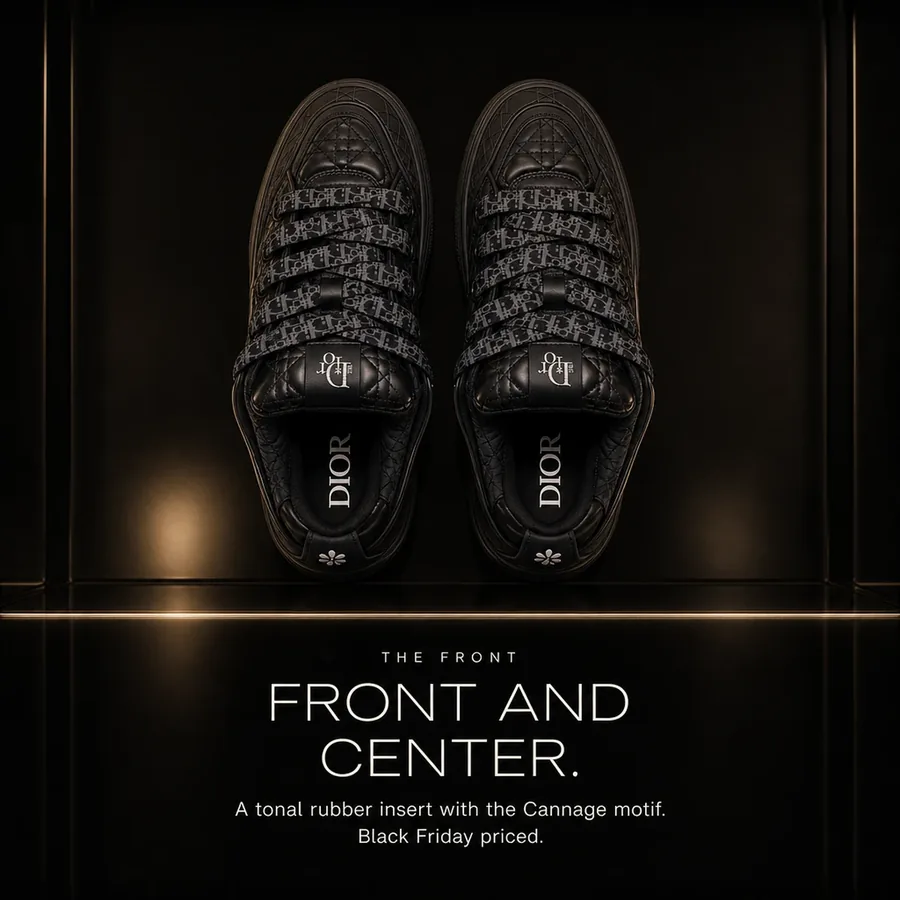 Front and center: a tonal rubber insert with the Cannage motif on the toe. Black Friday priced.