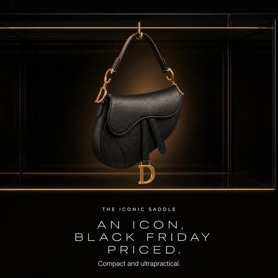 An icon, Black Friday priced: the Dior Saddle bag, compact and ultrapractical.