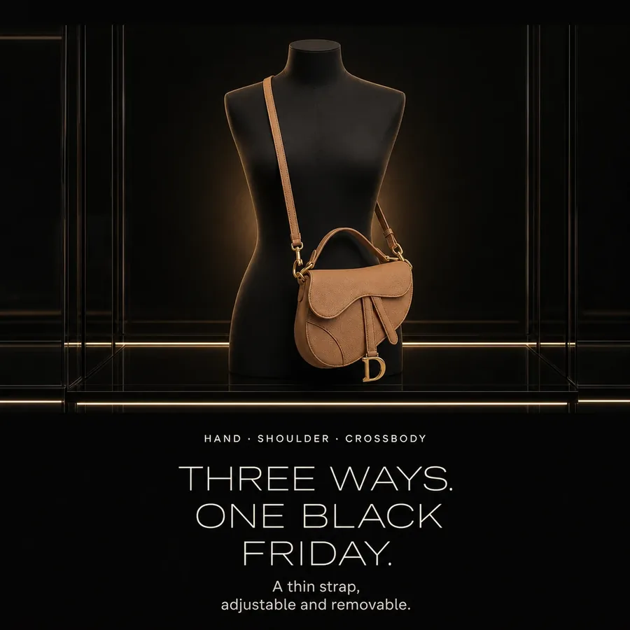 Three ways, one Black Friday: carry it by hand, on the shoulder or crossbody with the thin removable strap.