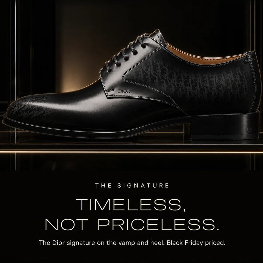 Timeless, not priceless: the Dior signature on the vamp and heel. Black Friday priced.