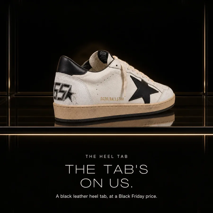 The tab's on us: a black leather heel tab, at a Black Friday price.