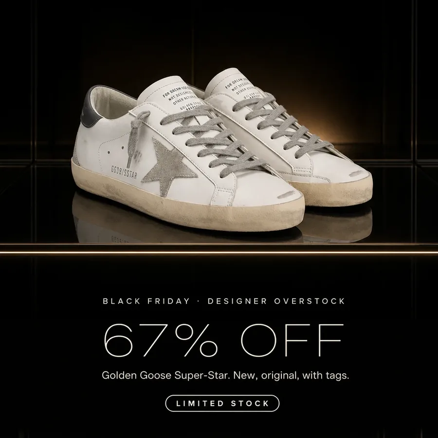 Black Friday, designer overstock: 67% off the Golden Goose Super-Star, new, original, with tags. Limited stock.