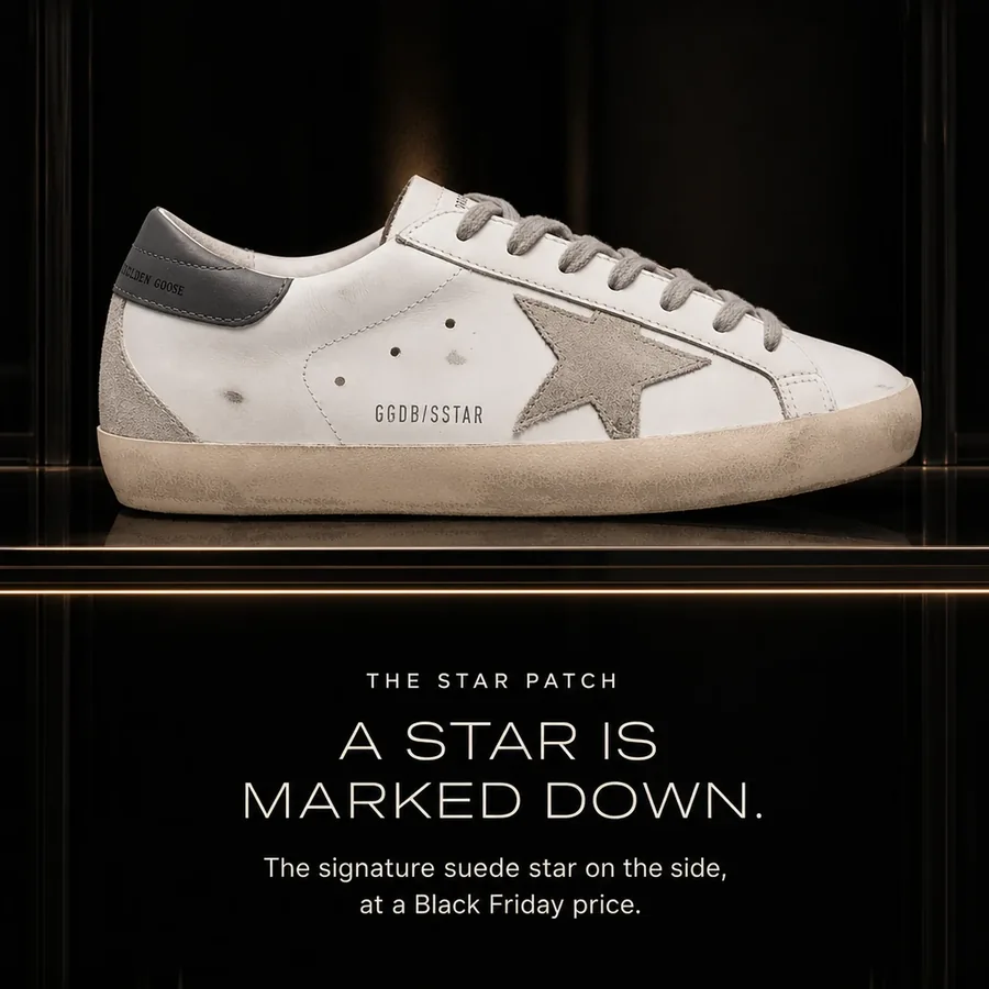 A star is marked down: the signature suede star on the side of the Super-Star, at a Black Friday price.