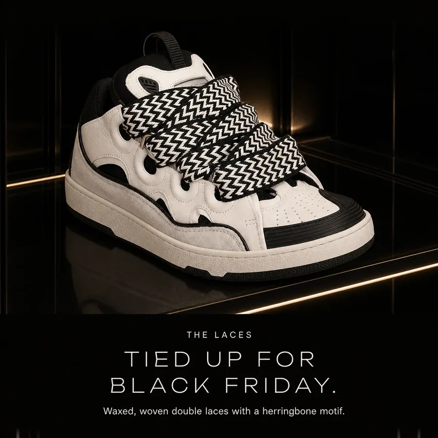 Tied up for Black Friday: waxed, woven double laces with a herringbone motif on the Lanvin Curb.