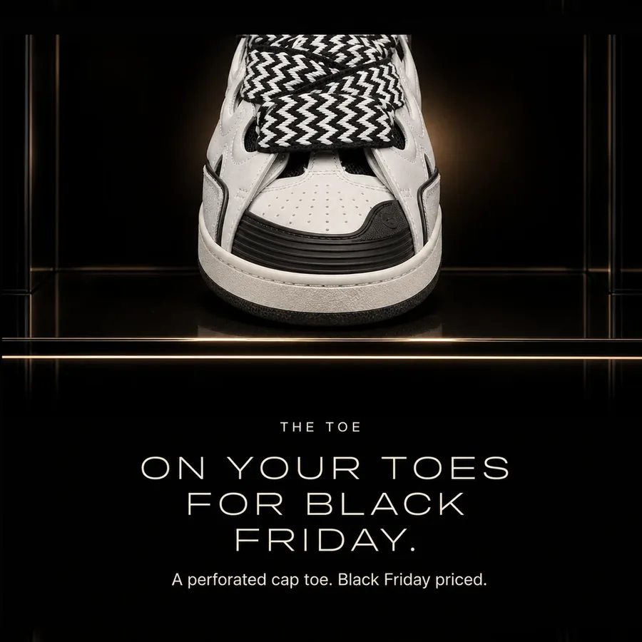 On your toes for Black Friday: the perforated cap toe of the Lanvin Curb. Black Friday priced.