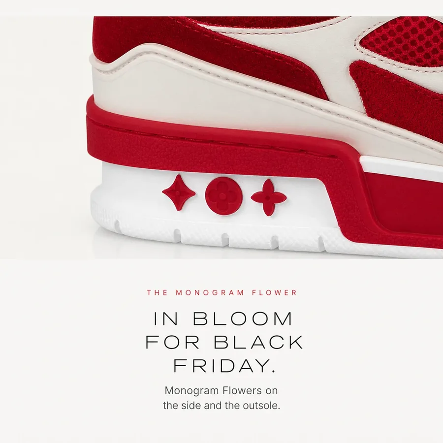 In bloom for Black Friday: Monogram Flowers on the side and outsole of the Red and White LV Skate.