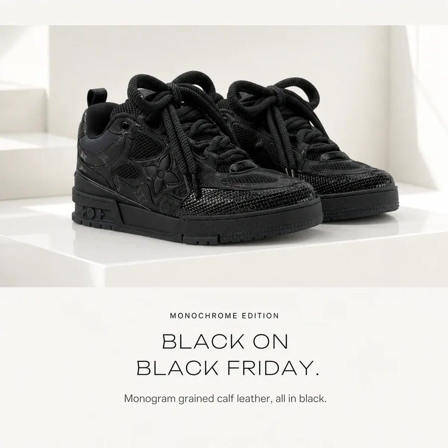 Black on Black Friday: the monochrome LV Skate in black Monogram grained calf leather.