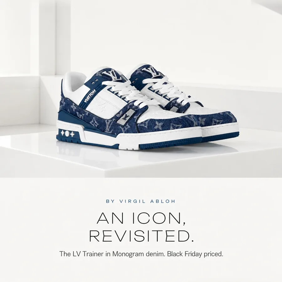By Virgil Abloh: an icon, revisited. The LV Trainer in Monogram denim, Black Friday priced.