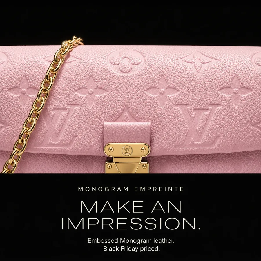 Make an impression: the Monogram embossed into the leather of the Nano Madeleine in Confetti Pink, Black Friday priced.
