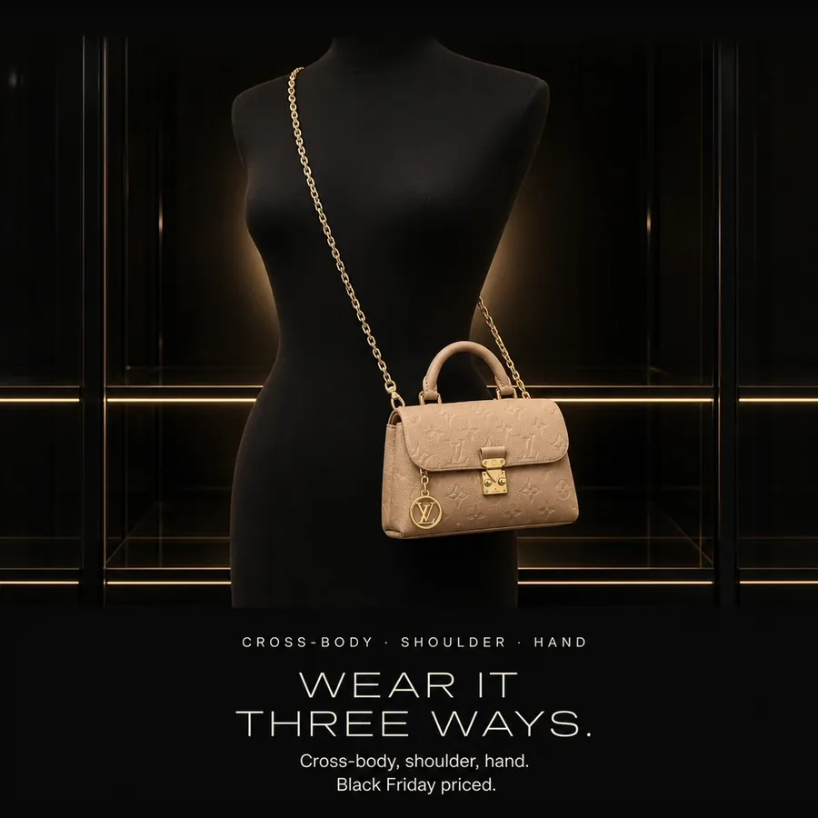 Wear it three ways: the Nano Madeleine in Hazelnut, cross-body, on the shoulder or by hand, Black Friday priced.