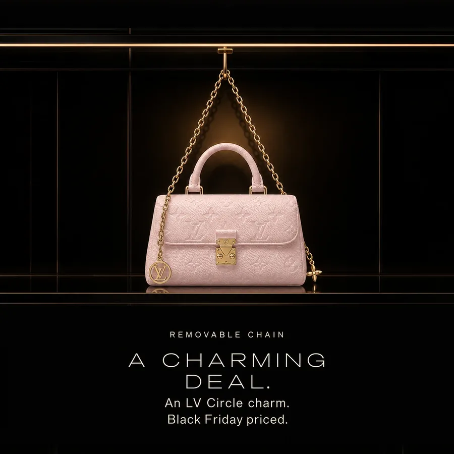 A charming deal: the removable chain with its LV Circle charm, Nano Madeleine in Snowy Pearl, Black Friday priced.