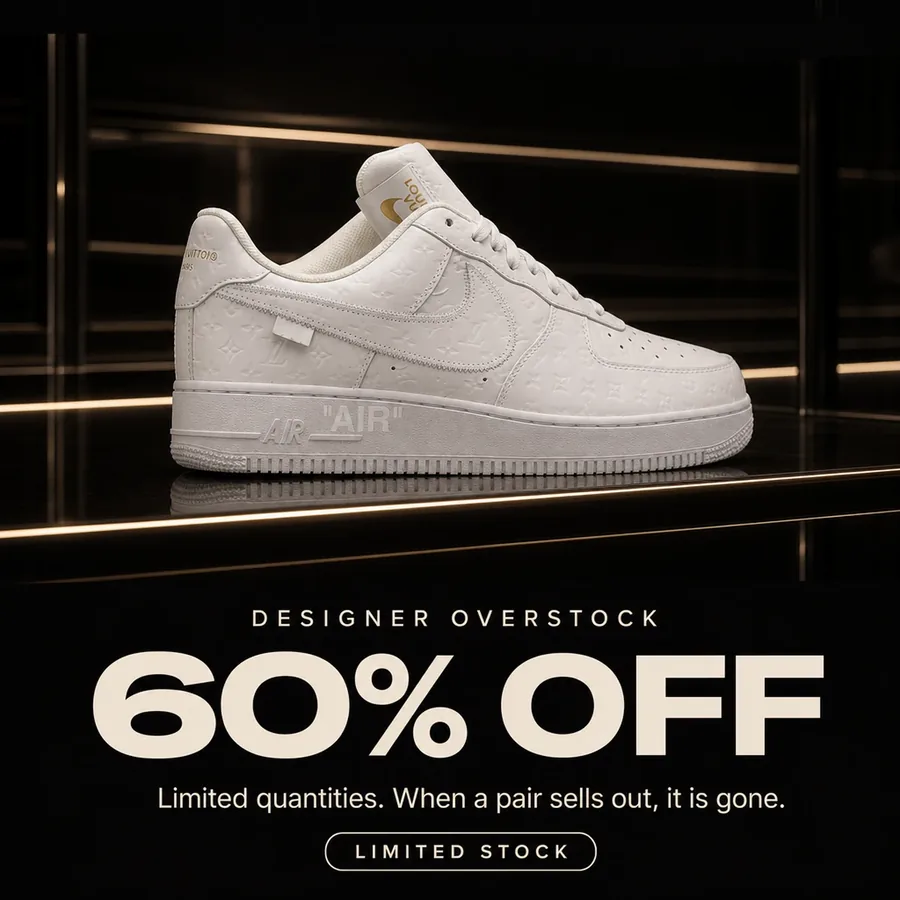 Designer overstock, 60% off. Limited quantities: when a pair sells out, it is gone.