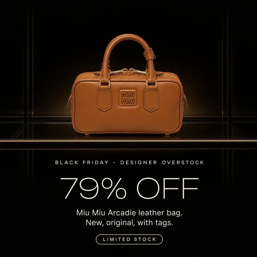 Black Friday, designer overstock: 79% off the Miu Miu Arcadie leather bag, new, original, with tags. Limited stock.