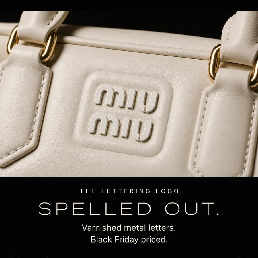 Spelled out: the lettering logo in varnished metal on the front, Black Friday priced.