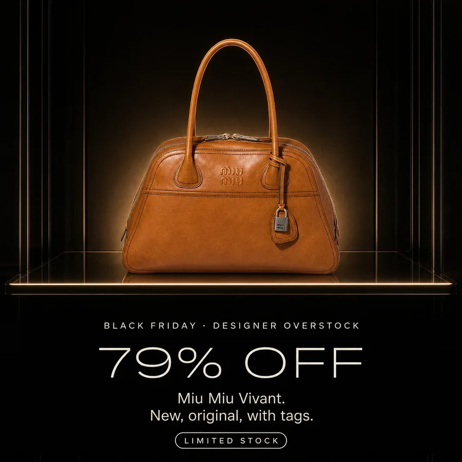 Black Friday, designer overstock: 79% off the Miu Miu Vivant bag, new, original, with tags. Limited stock.