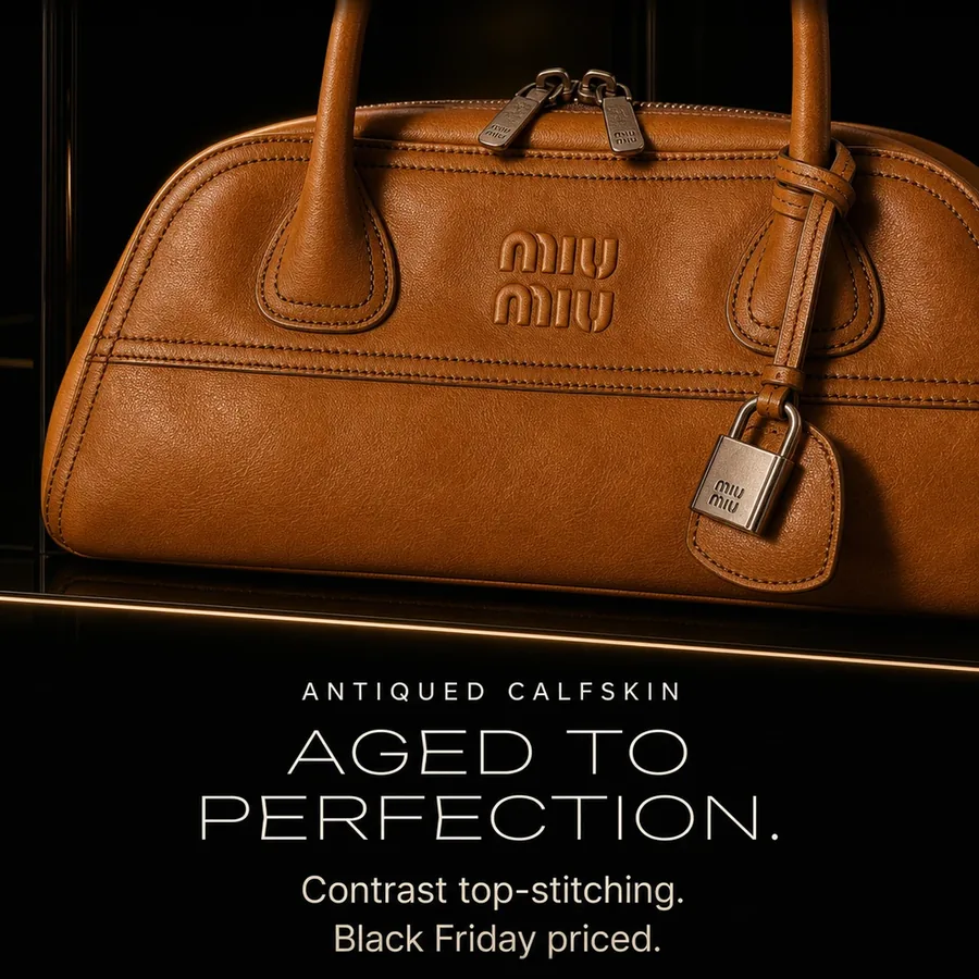 Antiqued calfskin, aged to perfection, with contrast top-stitching. Black Friday priced.