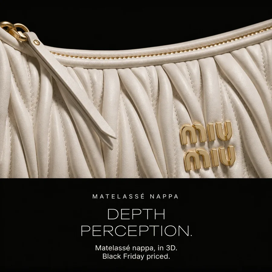 Depth perception: matelassé nappa leather with a three-dimensional finish. Black Friday priced.