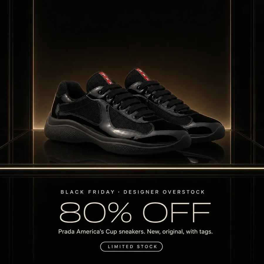 Black Friday, designer overstock: 80% off the Prada America's Cup sneakers, new, original, with tags. Limited stock.