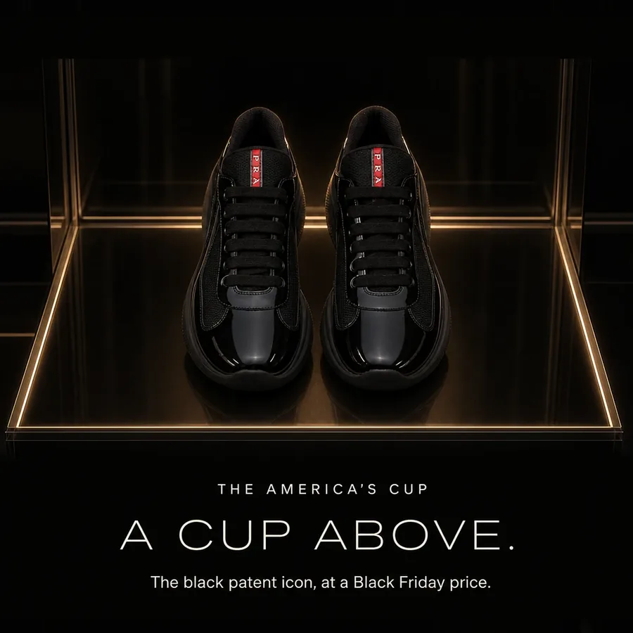 A cup above: the Prada America's Cup, the black patent icon, at a Black Friday price.