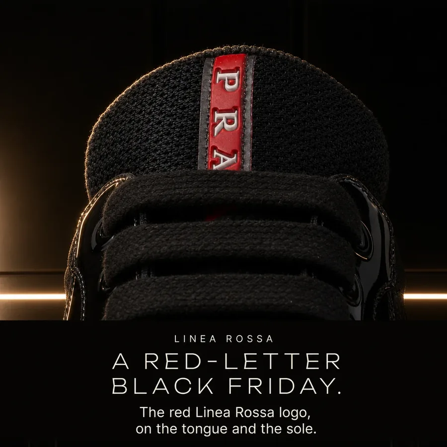 A red-letter Black Friday: the red Linea Rossa logo, on the tongue and the sole.