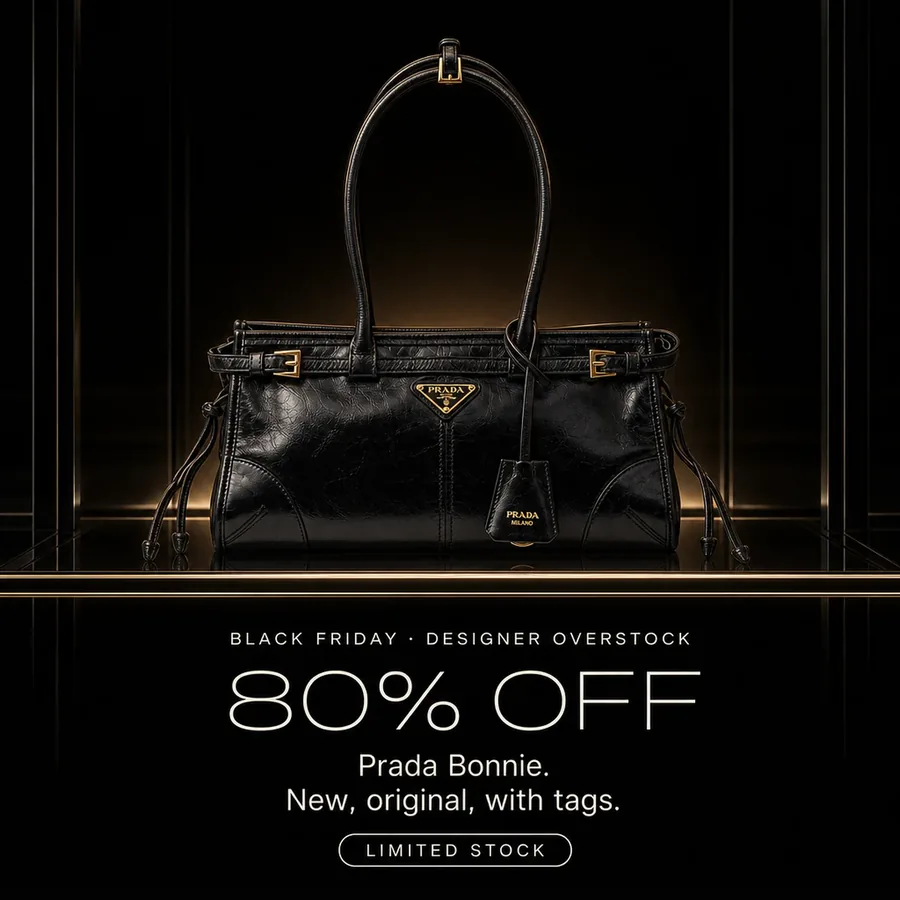 Black Friday, designer overstock: 80% off the Prada Bonnie bag, new, original, with tags. Limited stock.