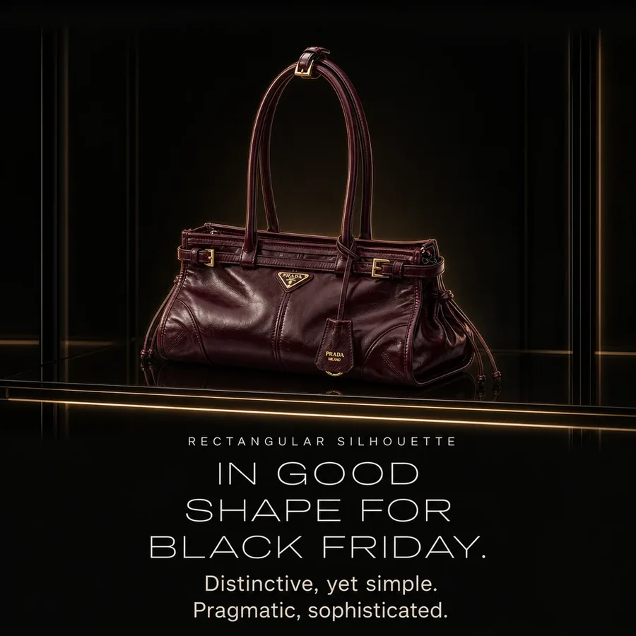 In good shape for Black Friday: a rectangular silhouette, distinctive yet simple, pragmatic and sophisticated.