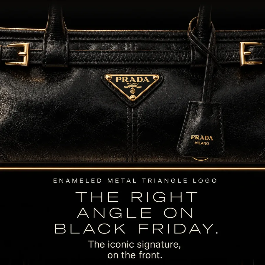The right angle on Black Friday: the enameled metal triangle logo, the iconic signature on the front.