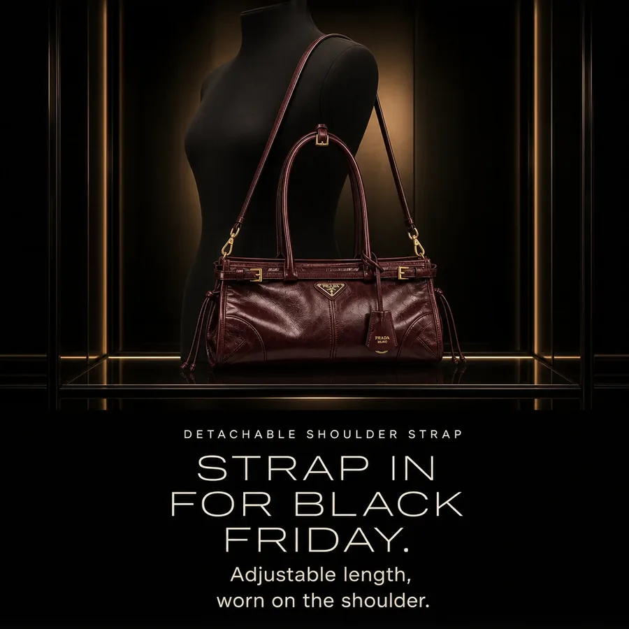 Strap in for Black Friday: a detachable shoulder strap with an adjustable length, worn on the shoulder.