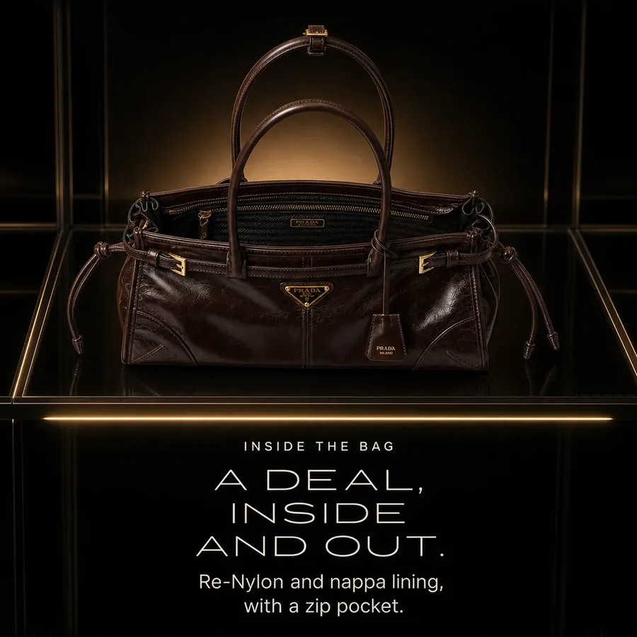 A deal, inside and out: a logo-print Re-Nylon and nappa leather lining with a zip pocket.