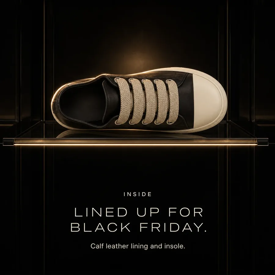 Lined up for Black Friday: calf leather lining and insole inside the Rick Owens Jumbolace Low.