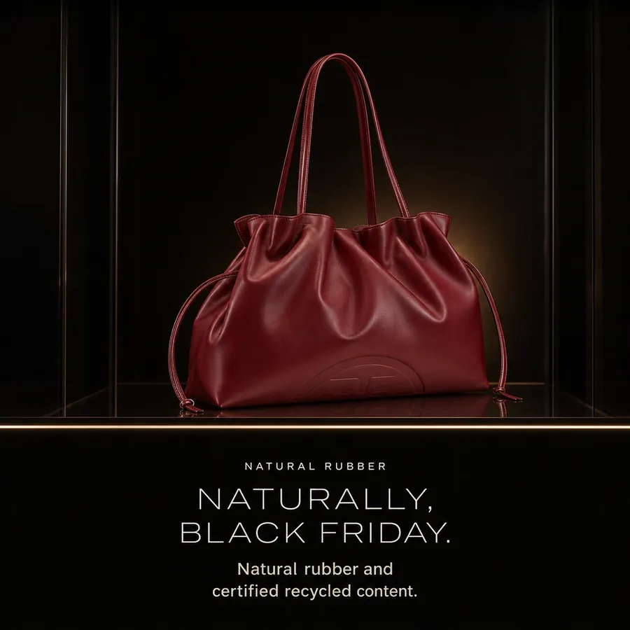 Naturally, Black Friday: the Ella Drawstring Tote in Merlot, made from natural rubber and certified recycled content.