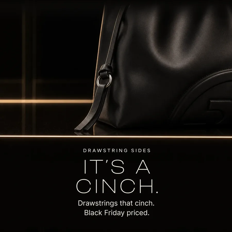 It's a cinch: drawstrings gather the sides of the Ella Drawstring Tote through small silver rings, Black Friday priced.
