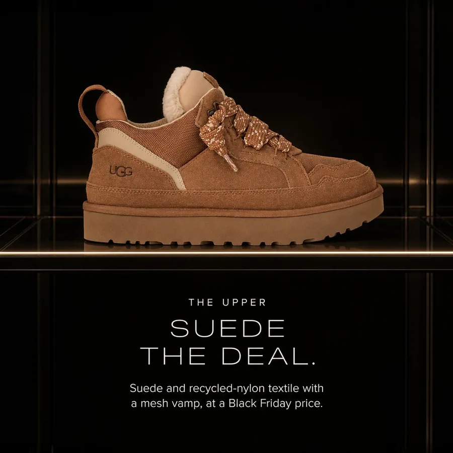Suede the deal: suede and recycled-nylon textile with a mesh vamp, at a Black Friday price.