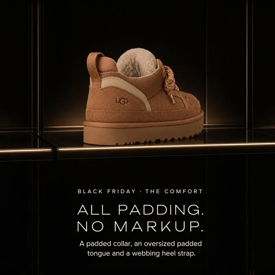 All padding, no markup: a padded collar, an oversized padded tongue and a webbing heel strap, this Black Friday.