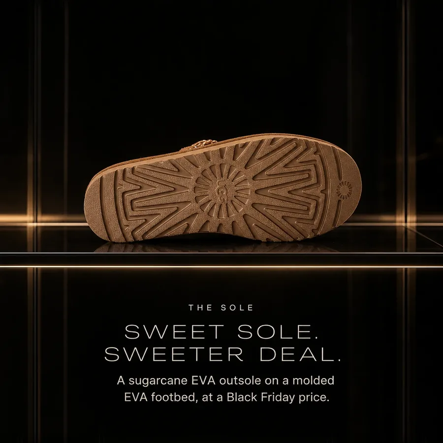 Sweet sole, sweeter deal: a sugarcane EVA outsole on a molded EVA footbed, at a Black Friday price.
