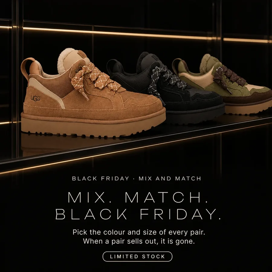 Mix, match, Black Friday: pick the colour and size of every pair. Limited stock: when a pair sells out, it is gone.