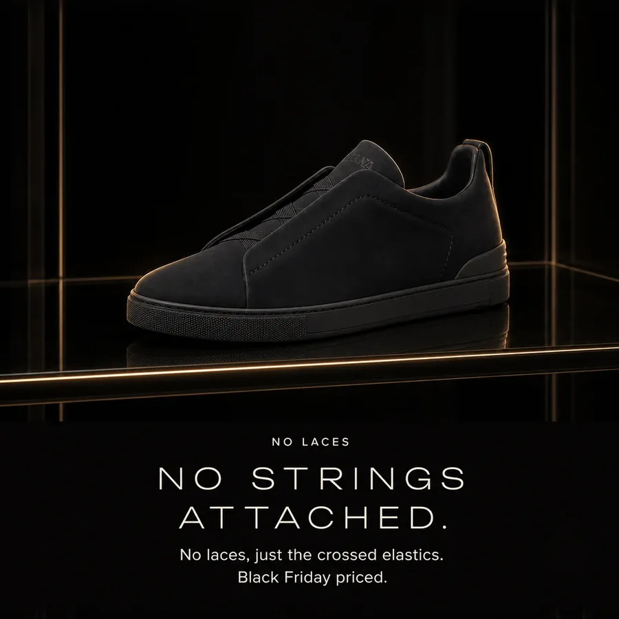 No strings attached: no laces, just the crossed elastics. Black Friday priced.