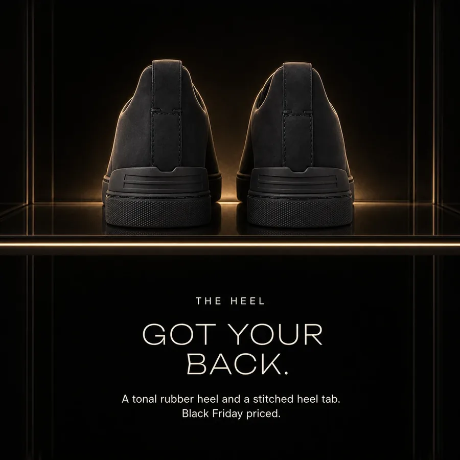 Got your back: a tonal rubber heel and a stitched heel tab. Black Friday priced.