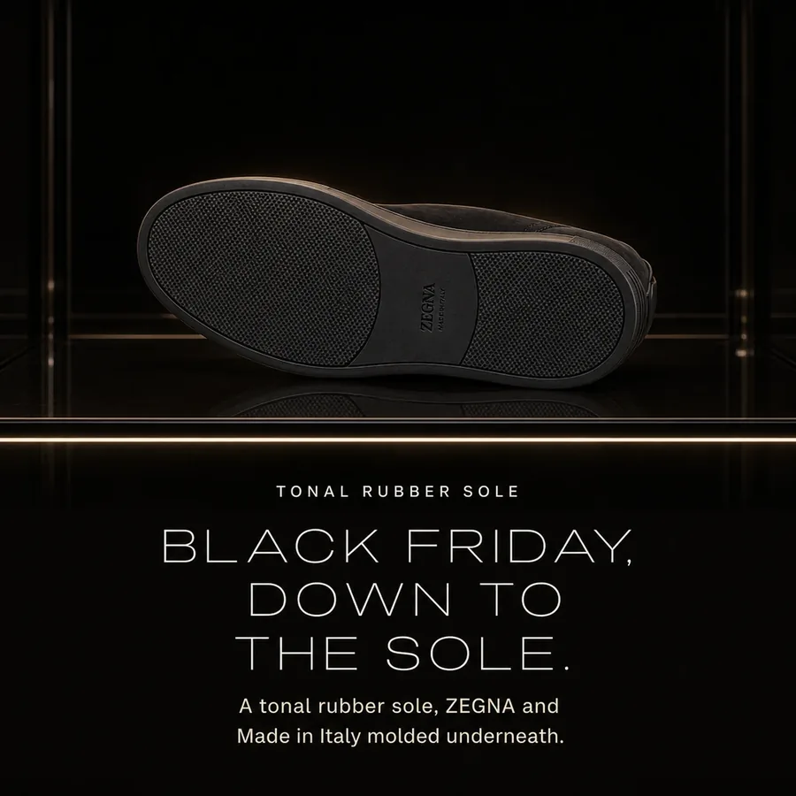 Black Friday, down to the sole: a tonal rubber sole with ZEGNA and Made in Italy molded underneath.